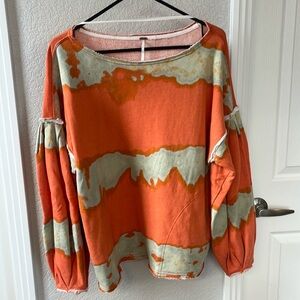 Free people pullover sweatshirt orange tie dye A22 NWOT XS